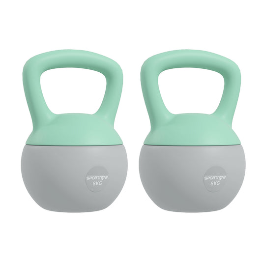 PURE 2 x 8kg Soft Kettlebell, Kettle Bell with Non-Slip Handle, for Home Gym, Strength Training, Cardio - Grey and Green