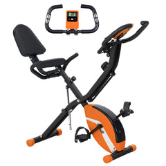 PURE Five-in-one Foldable Exercise Bike, Stationary Bike with Arm Workout Bands, LDC Monitor, Phone Holder, Orange