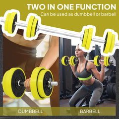 PURE 20KGS 2-In-1 Dumbbell & Barbell Adjustable Set Strength Muscle Exercise Fitness Plate Bar Clamp Rod Home Gym Sports Area, Yellow