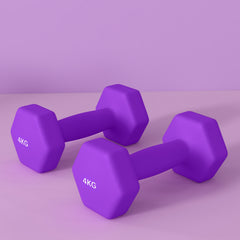 PURE 2 x 4kg Hexagonal Dumbbells Weights Set with Non-Slip Grip for Home Gym Workout, Purple