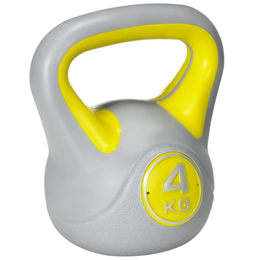 PURE Kettlebell, 4kg Kettle Bells with Handle for Home Gym Weight Lifting and Strength Training, Yellow and Grey
