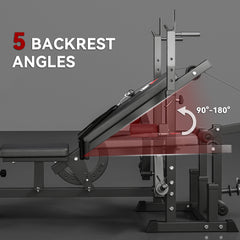 PURE Weight Bench, 6 in 1 Adjustable Bench Press with Leg Extension, Barbell Rack, Preacher Curl Pad, Resistance Band, Multi-Function Home Gym Equipment for Strength Training Weightlifting