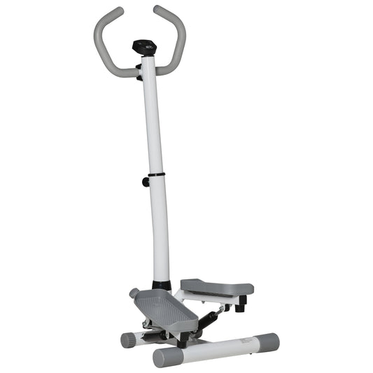 PURE Adjustable Twist Stepper Aerobic Ab Exercise Fitness Workout Machine w/ LCD Screen, Height Adjust Handlebars for Home Gym, White and Grey