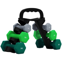 PURE Dumbbells Set with Storage Rack, 2 x 1kg, 2 x 2kg, 2 x 3kg, Grey