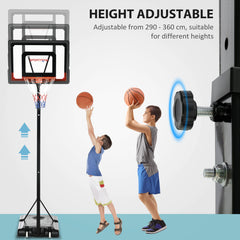 PURE 2.6-3.1m Adjustable Basketball Hoop and Basketball Stand w/ Backboard and Weighted Base, Portable on Wheels, Black