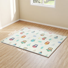 PURE Foldable Baby Plat Mat Double Sided, Kids Floor Mat for Crawling, 195.5L x 147.5W cm, Car track and Owl Theme
