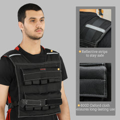 PURE 20KG Adjustable Weighted Vest, Running Weight Vest, with 30 Metal Weights, Reflective Strips, for Running, Exercise