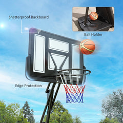 PURE 245-305cm Adjustable Basketball Hoop and Stand, with Wheels, Black
