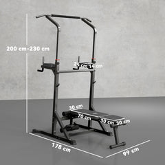 PURE Pull Up Station with Adjustable Weight Bench, Dip Station and Barbell Rack, Multi-Function Power Tower Free Standing Pull Up Bar for Home Gym