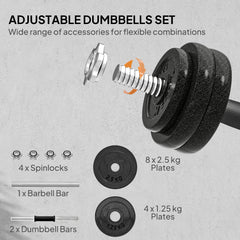 PURE 2-in-1 Adjustable Dumbbells Set, 30kg Weights Dumbbells Set with Non-Slip Grip for Strength Training, Weight Lifting, Bodybuilding, Home Gym Workout Equipment for Men & Women