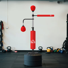 PURE 4-in-1 Boxing Punching Bag, Freestanding with 2 Speed Bals, 360° Reflex Bar, 160-230cm Adjustable Height, Red