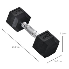 PURE 2x4kg Rubber Dumbbell Sports Hex Weights Sets Home Gym Fitness Hexagonal Dumbbells Kit Weight Lifting Exercise