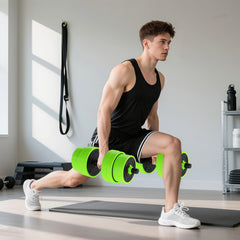 PURE 30kg Four-In-One Adjustable Weight Dumbbells Set, Barbell, Kettlebell, Push Up Stand - Green