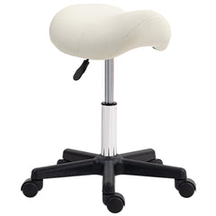 PURE Saddle Stool, PU Leather Adjustable Rolling Salon Chair with Steel Frame for Massage, Spa, Beauty and Tattoo, White