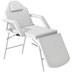 PURE Portable Massage Table, 3 Section Adjustable Beauty Bed, Foldable Massage Bed with Face Hole, Recliner Chair with Removable Headrest and Armrests for Spa, Lash, Tattoo, White