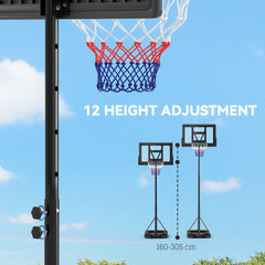 PURE 2.3-3.05m Basketball Hoop and Stand, with Weighted Base, Wheels, Black