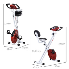 PURE Folding Exercise Bike, Fitness Bicycle Indoor Trainer, 8-Level Magnetic Resistance Adjustable, with LCD Monitor, Pulse Sensor, Red
