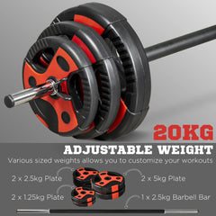 PURE 20kg Adjustable Barbell Weights Set for Home Gym, Strength Training