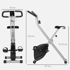 PURE Folding and Quiet Exercise Bike with 8-Level Magnetic Resistance and Heart Rate Sensor, for Home Gym, Black and Grey