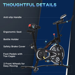 PURE Indoor Stationary Exercise Bike 6kg Flywheel Fitness Cardio Workout Bke Trainer for Home Gym w/ Adjustable Resistance LCD Monitor Pad and Bottle Holder Black