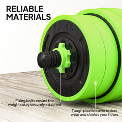 PURE 30kg Four-In-One Adjustable Weight Dumbbells Set, Barbell, Kettlebell, Push Up Stand - Green