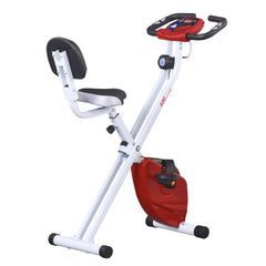 PURE Folding Exercise Bike, Fitness Bicycle Indoor Trainer, 8-Level Magnetic Resistance Adjustable, with LCD Monitor, Pulse Sensor, Red