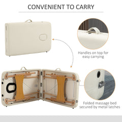 PURE Portable Massage Bed, Folding Spa Beauty Massage Table with 2 Sections, Carry Bag and Wooden Frame, Cream