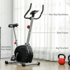 PURE Quiet Exercise Bike with 8-Level Magnetic Resistance and Heart Rate Sensor, for Home Gym, Grey and black