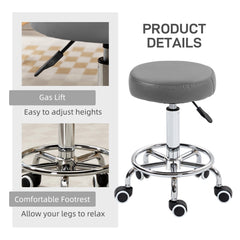 PURE PU Leather Rolling Stool, Height Adjustable Stool Chair with Wheels for Salon, Massage, Spa, Grey