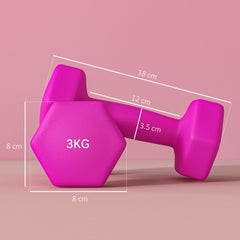 PURE 2 x 3kg Hexagonal Dumbbells Weights Set with Non-Slip Grip for Home Gym Workout, Pink
