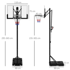 PURE Six-Level Height Adjustable Freestanding Basketball Hoop and Stand with Wheels, 2.35-3.05m