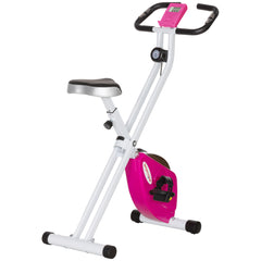 PURE Folding and Quiet Exercise Bike with 8-Level Magnetic Resistance and Heart Rate Sensor, for Home Gym, Pink and White
