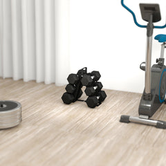 PURE Hex Dumbbell Set with Weights Storage Rack, Rubber Coated Dumbbells, Non-Slip Chrome Handles, Space-Saving for Home Gym Weight Lifting Strength Training, 2 x 2kg, 2 x 5kg, 2 x 8kg