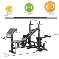 PURE Weight Bench with Adjustable Barbell Rack, Leg Extension, Preacher Curl Pad and 20kg Barbell Set