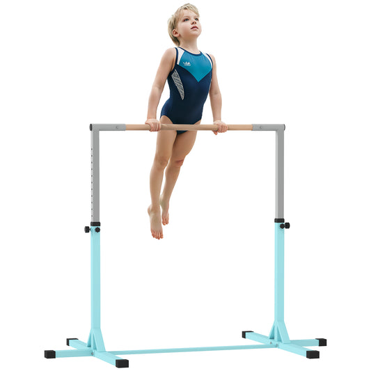 PURE Height Adjustable Gymnastics Horizontal Bar for Kids, Children Junior Kip High Bar Fitness, Light Blue