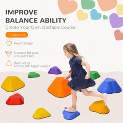 PURE 11-Piece Heart-Shaped Kids Balance Stepping Stones and Motor Skills, Multicoloured