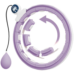 PURE Smart Weighted Hula Hoop, Massage Hula Ring w/ 16 Detachable Knots, 360° Auto-Rotating Ball, Digital Counter, Purple