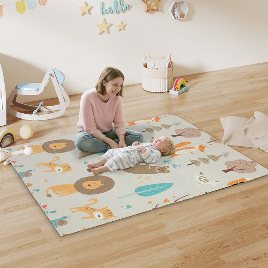 PURE Animal-Themed Baby Plat Mat Double Sided, Foldable, Water-Resistant for Outdoor/Indoor, 177 x 146 x 1.5cm