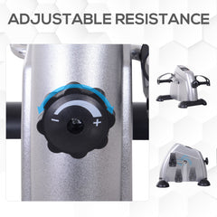 PURE Mini Exercise Bike, Portable Pedal Exerciser, Under Desk Bike with LCD Display for Legs and Arms Training, Silver Tone