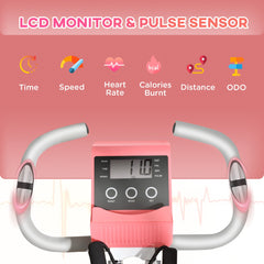 2-in-1 Upright Exercise Bike Stationary Foldable Magnetic Recumbent Cycling with Arm Resistance Bands Pink