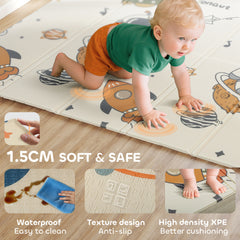 PURE Space-Themed Baby Plat Mat Double Sided, Foldable, Water-Resistant for Outdoor/Indoor, 177 x 146 x 1.5cm