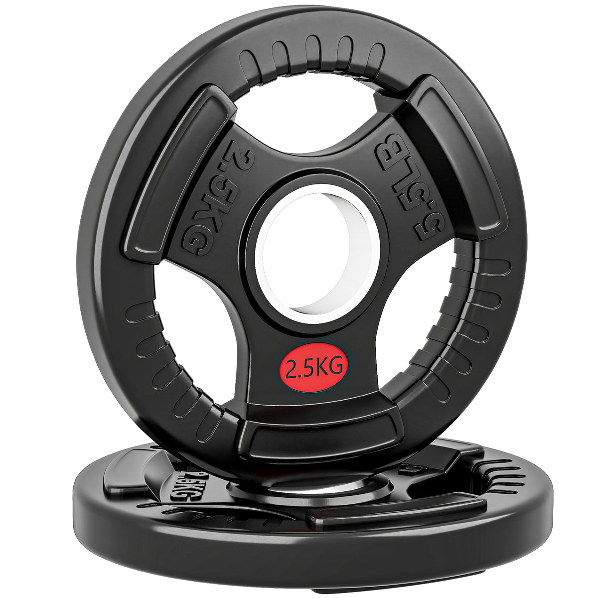 PURE Olympic Weight Plates, 2"/5cm Weight Disc Pair with Tri-Grips, 2 x 2.5kg Dumbbell Plates for Weightlifting and Strength Training Home Gym Fitness Workout, Black