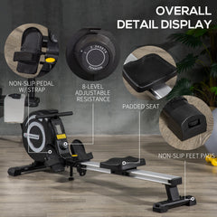 PURE Folding Rowing Machine, Magnetic Rower Machine with 8 Levels Quiet Resistance, LCD Monitor, Wheels, Aluminium Slide Rail, Vertical Storage, 102kg Weight Capacity for Home Gym Cardio Training