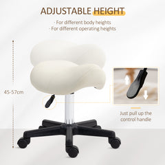 PURE Saddle Stool, PU Leather Adjustable Rolling Salon Chair with Steel Frame for Massage, Spa, Beauty and Tattoo, White