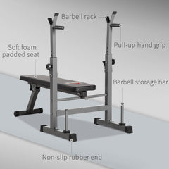 Adjustable Weight Bench, Foldable Bench Press with Barbell Rack, Dip Station, Home Gym, Strength Training, Multiuse