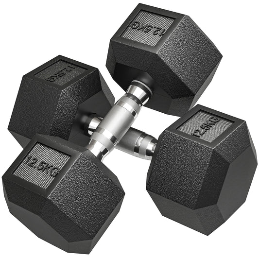 PURE 2x12.5KG Rubber Hex Dumbbell Portable Hand Weights Dumbbell Home Gym