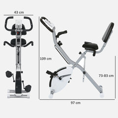 PURE Five-in-one Foldable Exercise Bike, Stationary Bike with Arm Workout Bands, LDC Monitor, Phone Holder, White