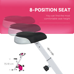 PURE Folding and Quiet Exercise Bike with 8-Level Magnetic Resistance and Heart Rate Sensor, for Home Gym, Pink and White