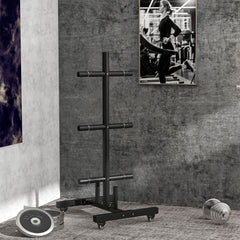 PURE Weight Rack for Olympic Weight Plate, 3 Tier Weight Tree for 2 inch Plates and Bars, Weight Organiser Stand with 4 Transport Wheels and Clamps for Home Gym, Max Load 200kg, Black