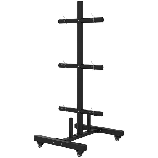 Weight Rack for Olympic Weight Plate, 3 Tier Weight Tree for 2 inch Plates & Bars, Weight Organizer Stand w/ 4 Wheels